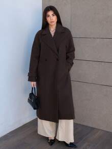 Hitanina 秋冬新款宽松柔软羊毛大衣女装，优雅风范 - 咖啡棕 - 查看 1