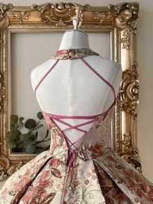 Lovelzi Đầm xòe chữ A sang trọng kiểu cung đình, chất liệu vải jacquard màu xanh lá cây, cổ yếm, hở lưng, dây chéo, thích hợp cho các buổi hẹn hò, kỳ nghỉ, tiệc độc thân, dạ hội, đám cưới, lễ tốt nghiệp, dạ tiệc prom. - Bụi hồng - Xem 7