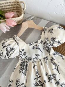 SHEIN LMoss Kids 女婴碎花圆领泡泡袖休闲连衣裙 - 彩色 - 查看 7
