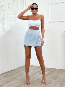 EURMUSE 100%Cotton Women's Summer Denim Skort With Front Cover - Light Wash - View 4