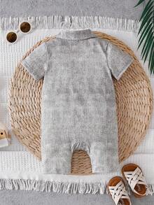 SHEIN Vintaside Kids Baby Boy Summer Casual Denim Effect Button Front Romper - Light Grey - View 2