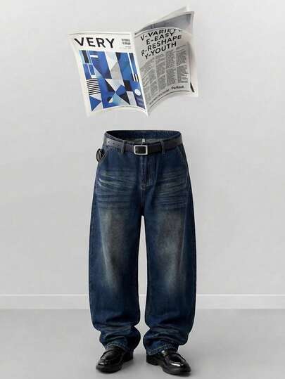 Street Life Jeans vaqueros de corte curvo con lavado vintage casual para hombres