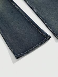 ROMWE Fairycore 女士Y2K复古骷髅翅膀刺绣水钻喇叭牛仔裤 - 藍色 - 查看 4