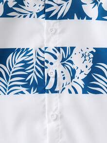 2pcs/Set Baby Boy Summer Countryside Style Leaf Print Polo Shirt And Shorts With Hat, Summer Vacation Set, Leisure Vacation Style