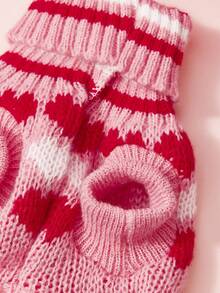 PETSIN 1件红白爱心印花宠物毛衣，适合中小型犬，情人节粉色保暖针织毛衣，宠物服装 - 粉色 - 查看 5
