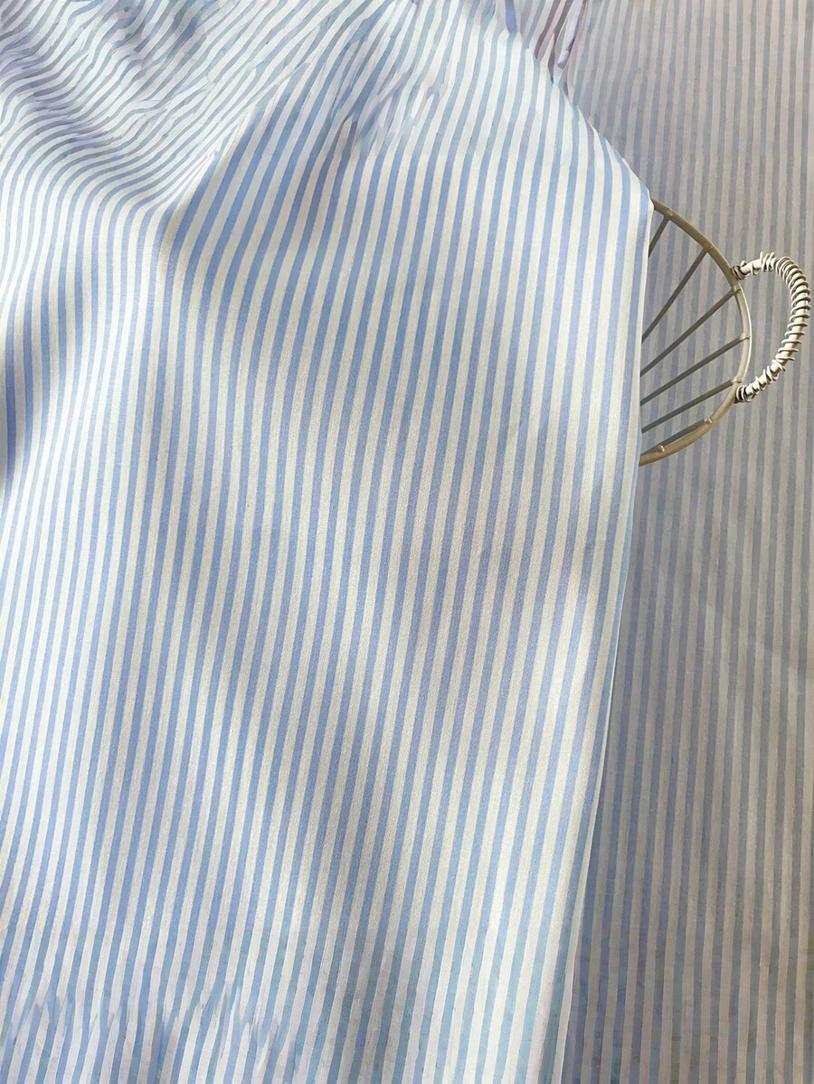 0.5m/1m/2m*145cm 3mm Elegant Blue & Pink Striped Voile Fabric, Classic Pattern, Suitable For Shirts/Curtains/Bedding DIY Sewing Crafts - Multicolor - View 1