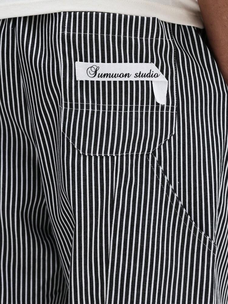 Vertical Striped Drawstring Pants With Pockets