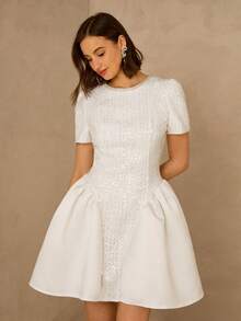 Enchnt 优雅派对亮片拼接腰部连衣裙 - 白色 - 查看 4