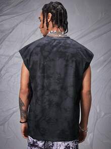 Manfinity VCAY Men's Loose Fit Data Print Knitted Sleeveless Crew Neck Tank Top - Black - View 2