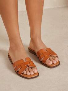 SHUZIA Women's Minimalist Casual Comfy Crisscross Flat Sandals - Maroon - View 5