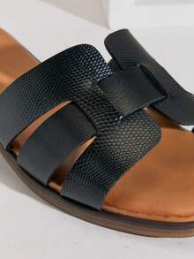 SHUZIA Women's Minimalist Casual Comfy Crisscross Flat Sandals - Black - View 6