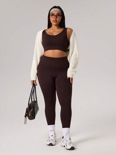 Rhythm Era Easithlete 2pcs Set Of Solid Color Round Neck Sports Bra And Leggings Workout Women Set Women Leggings Set