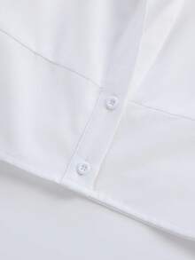 EMERY ROSE 女士纯色纽扣褶皱优雅时尚长袖衬衫 - 白色 - 查看 3