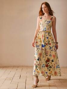 MOTF PREMIUM 女士优雅印花中长连衣裙 - 黃色 - 查看 5