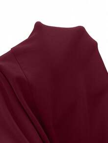 SHEIN Franclia 时尚新款高品质长袖拉链连帽连体衣，带抽绳装饰，女款 - 酒紅色 - 查看 3