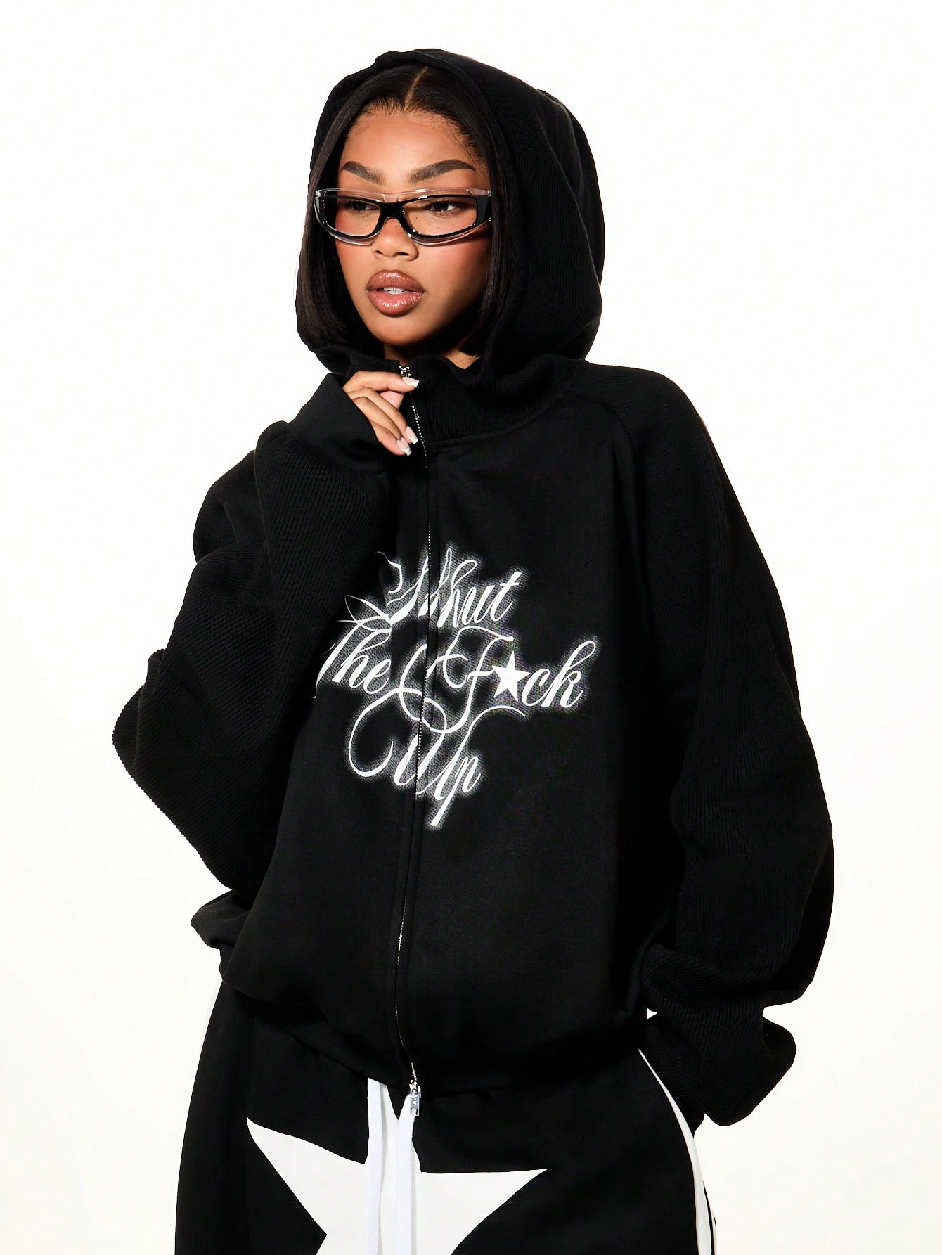SUMWON WOMEN Oversized Graphic Hoodie With Statement Text