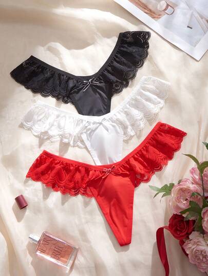 SHEIN 3pcs Comfortable Sexy Lace Heart Charm Bridal Thong Panties