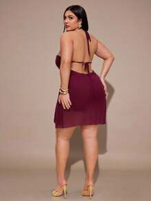 SHEIN BAE 大码女式茄紫色吊带迷你连衣裙，春夏款 - 紫色 - 查看 2