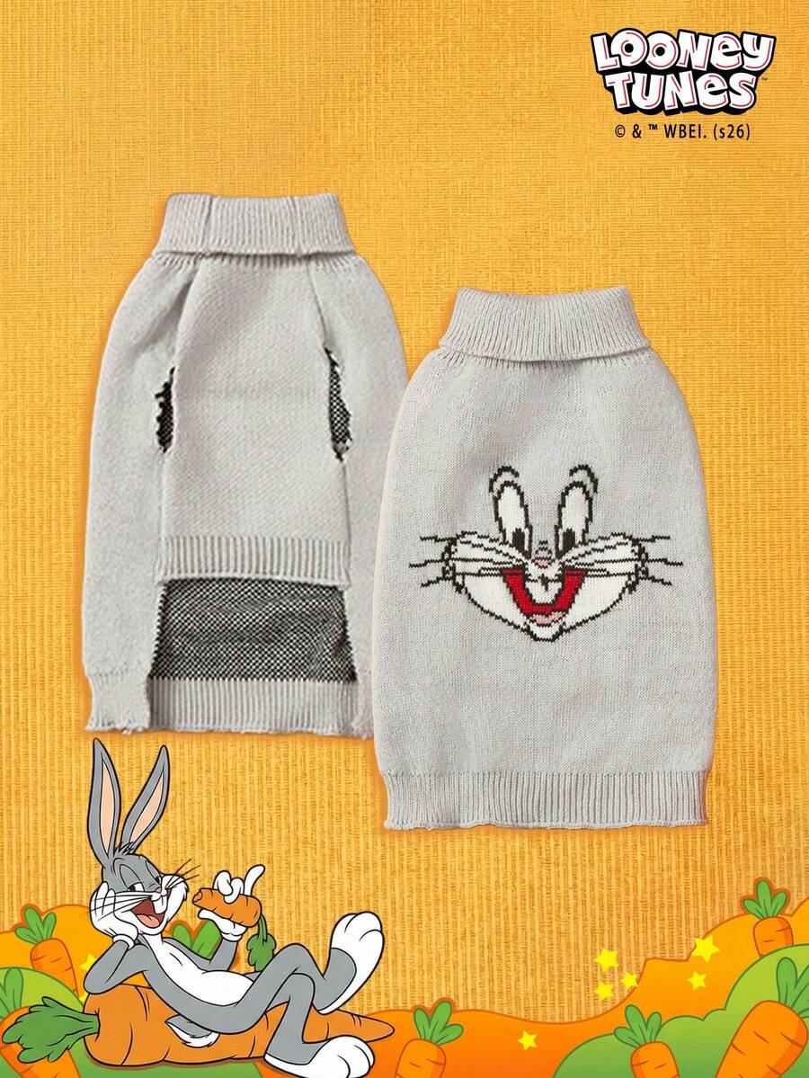 LOONEY TUNES X PETSIN 1pc Pet Cat Dog Universal Brown Jerry Cartoon Pattern Jacquard High Neck Elastic Comfortable Warm Dog Sweater - Brown - View 1