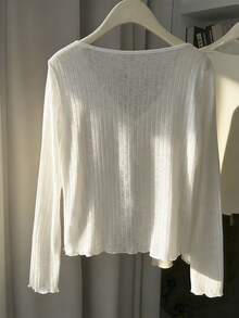 INAWLY Women's White Lightweight Cover Up Thin Shawl Collar Cover Up Long Sleeve Top - White - View 2