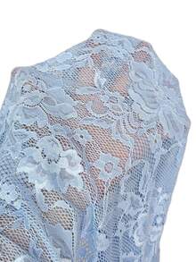 SHEIN BAE Plus Size Women Lace See-Through Long Sleeve Sexy Blouse - Baby Blue - View 3