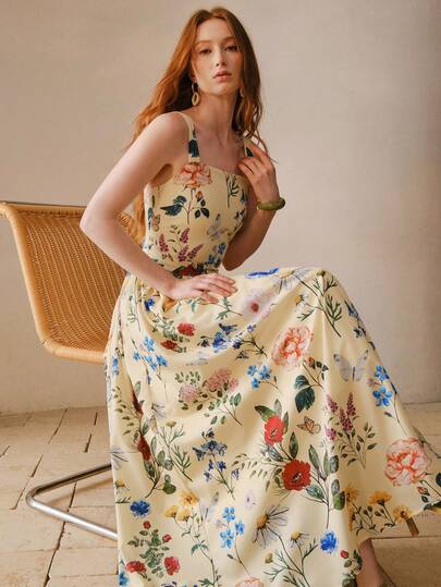 MOTF PREMIUM WOMEN'S ELEGANT FLORAL PRINTED MID-LENGTH DRESS