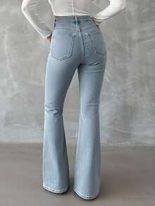 SHEIN 98%Cotton Zip Front Skinny Flare Jeans TALL - Baby Blue - View 2