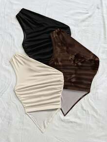 Soleia 3pcs Women's Pleated Asymmetric Hem Casual Tops, Fashion Versatile Blouse For Dating And Outings Spring - Multicolor - View 2