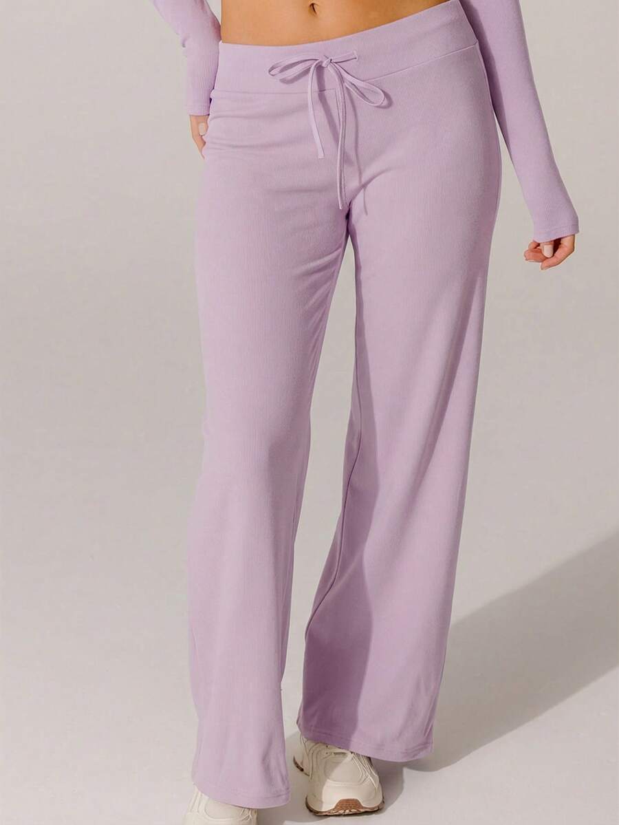 Aralina Soft Knit Texture High-Waisted Lounge Pants - Lilac Purple - View 1