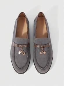 Sleekvia 女士休闲通勤乐福鞋，饰有金色锁扣 - 藍色 - 查看 2