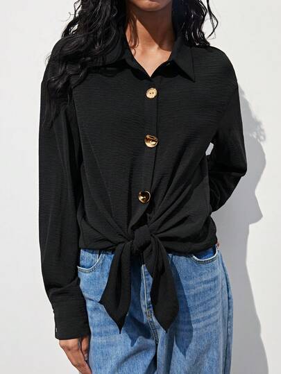 Maija 女士纯色长袖金属单排扣休闲/工作衬衫