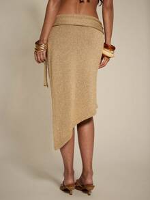 SHEIN BAE 女士休闲度假不对称下摆花卉图案毛衣裙 - 卡其色 - 查看 2