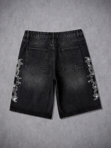 Manfinity Denimwave Men's Summer Casual Washed Distressed Slant Pocket Denim Shorts - Black - View 2