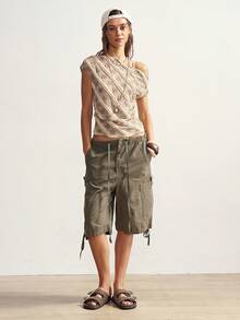 Bohemela 女士休闲纯色针织蕾丝长袖V领上衣 - 杏色 - 查看 7