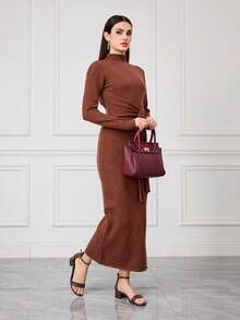 Sleekvia 女士夏季新款圆头粗跟低跟棕色踝带凉鞋 时尚通勤简约百搭凉鞋 - 摩卡棕 - 查看 6