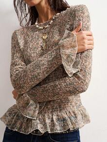 Bohemela 女士休闲印花圆领长袖衬衫 - 黃色 - 查看 5