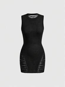 ROMWE Grunge Punk Punk Chic Hollow-Out Backless Sexy Women Knitted Sweater & Mini Skirt Set - Black - View 1