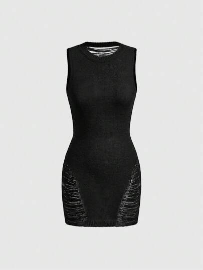 ROMWE Grunge Punk Punk Chic Hollow-Out Backless Sexy Women Knitted Sweater & Mini Skirt Set