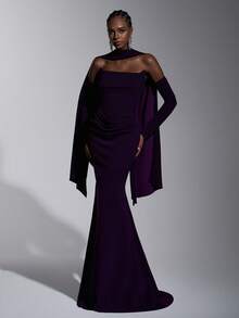 Elitara 优雅简约薰衣草色褶裥胸部、收腰、修身下摆晚礼服，商务正装、宾客礼服、鸡尾酒会礼服、情人节服装 - 紫色 - 查看 6