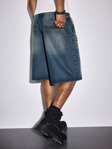 ROMWE MEN Street Life Herrshorts med lös passform och fickor, casual - Blå - Visa 6