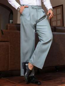 DAZY 春季纯色雾霾蓝商务休闲男士西装裤 - 霧霾藍 - 查看 4