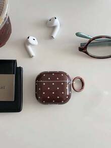 Cute Blue & Brown Polka Dot Star Wireless Earbuds Case Cover With Hanging Ring, Compatible With Apple Pro 3 / 2nd 3rd Gen, Minimalist Protective Earphone Cover Case For Women Girls - Brown - View 5