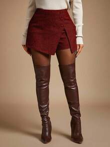 Radiana شورت/تنورة قصيرة ذات خصر عالي من قماش الصوف ذي نقشة الكلب الأحمر الفريدة والرجعية، قطع سفلية مناسبة للأعمال الرسمية والكاجوال والترفيه والمناسبات، مناسبة للربيع والصيف - الأحمر - مشاهدة 2