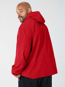 EASEVO Men's Plus Size Red Plain Hooded Mountain Outdoor Jacket With Long Drop Shoulder Sleeves And Patched Details Regular Length - Red - View 3