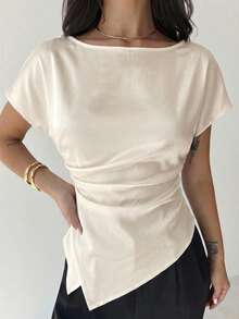 Firerie Women's Casual Elegant Satin Blouse/Office Blouse/Formal Blouse/Lustrous Satin Blouse - Apricot - View 5