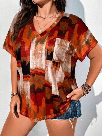 SHEIN 大码女式法式休闲优雅宽松短袖T恤