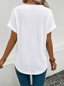 EMERY ROSE Women's Casual Solid Color V-Neck Short Sleeve T-Shirt - White - View 2