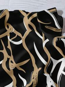 EMERY ROSE Blouse ample noire à imprimé graphique abstrait décontracté, col V, manches courtes, style vacances pour femmes grandes tailles. Blouses d'été chics pour femmes en vacances - Multicolore - Voir 3