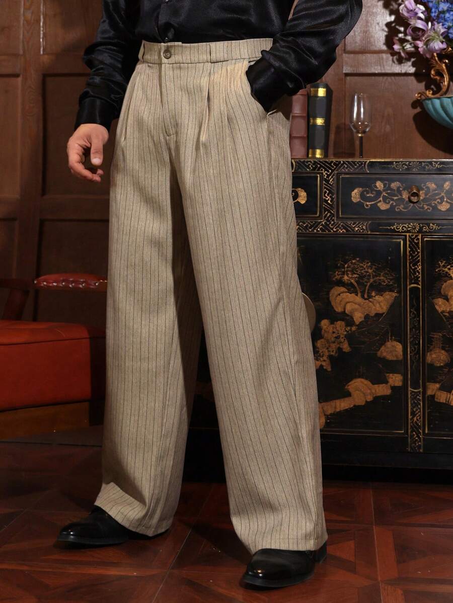 DAZY Men's Solid Color Elastic Waist Chino Pants, Spring/Summer - Khaki - View 1