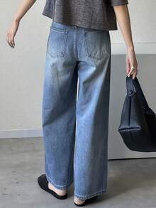 FRIFUL Women's Casual Versatile Straight-Leg Long Denim Jeans With Oblique Placket Design